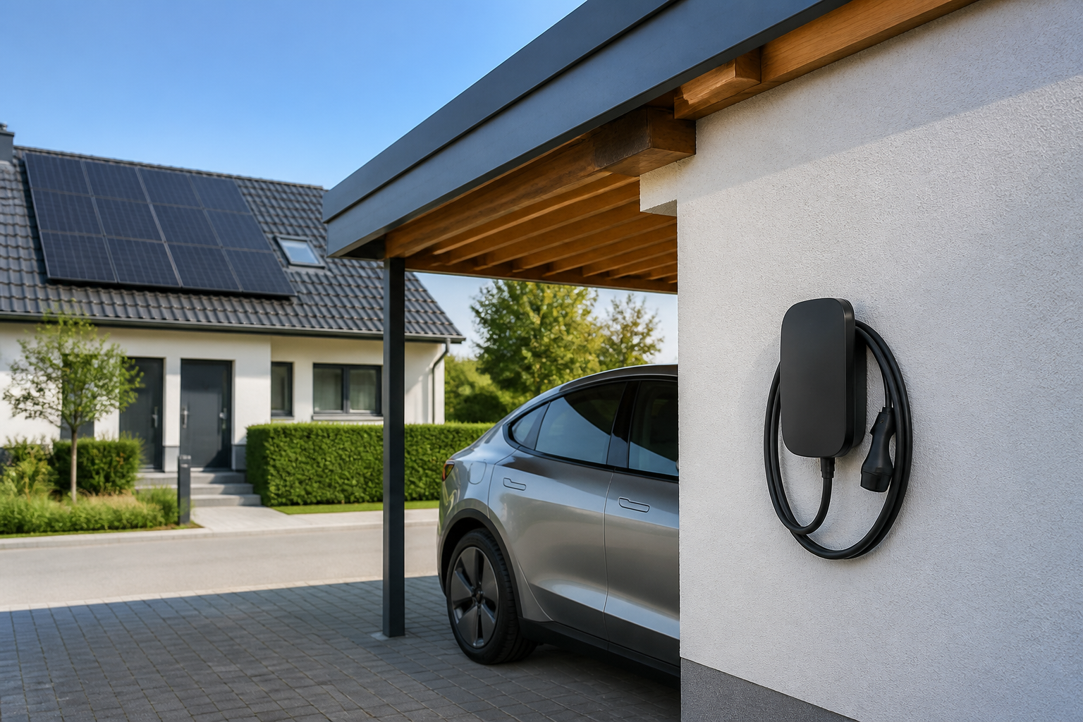 Illustrative Darstellung zum Ratgeberthema Wallbox und Photovoltaik: Laden mit Überschuss planen